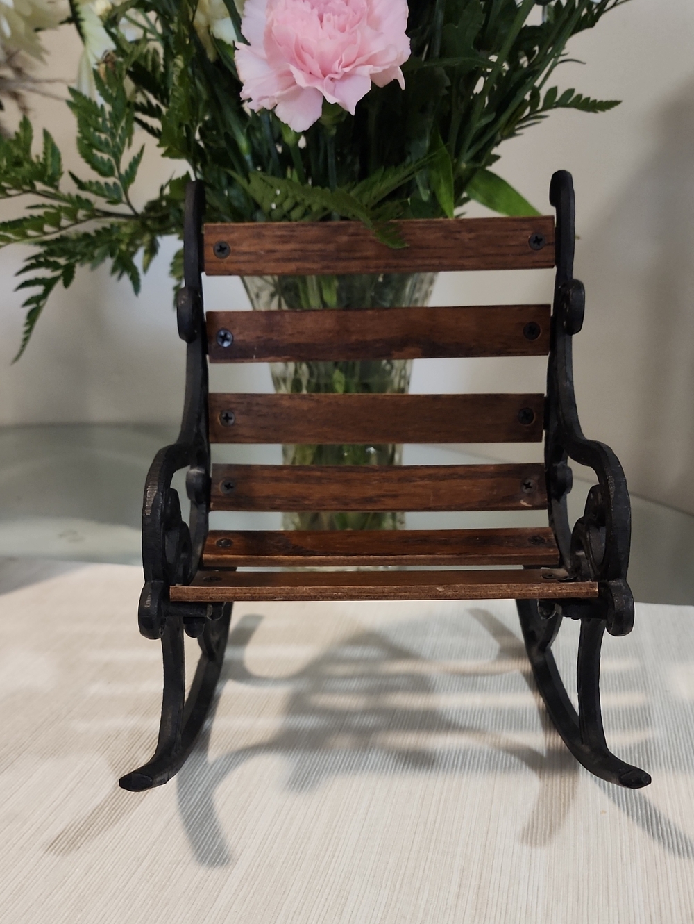 Wooden And Cast Iron Slat Rocking Bench - Brown & Black